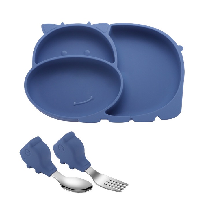 Szilikon tányérok gyerekeknek, Jormftte, szett, hordozható, tapadásmentes, 12-36 hónapos korig, kék