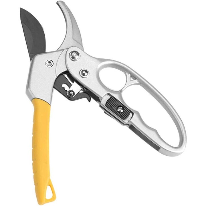 Foarfeca gradina, YATOVUR, Otel, 10x8x6,3 cm, Argintiu/Galben
