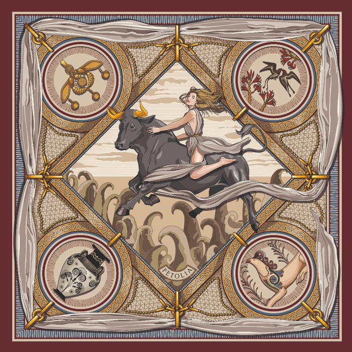 Batic The Abduction of Europa - bordeaux/bej, 90cm x 90cm