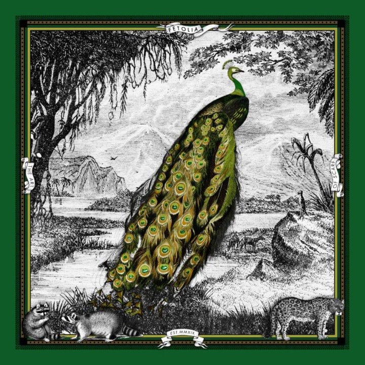 Batic Peacock Feathers - verde, 90 cm x 90 cm