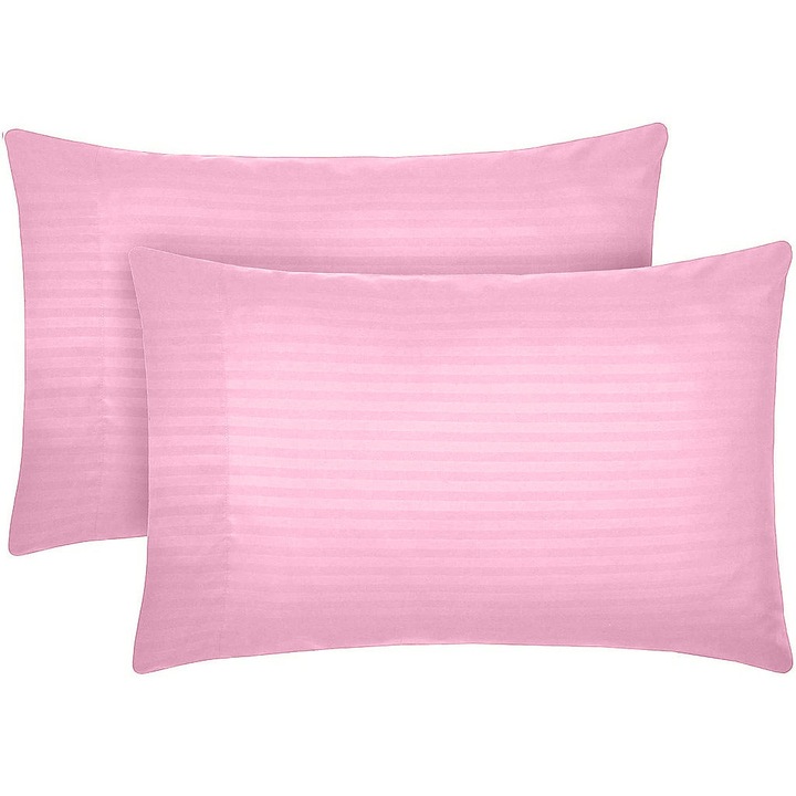 Set 2 huse perna din damasc, densitate 130 g/mp, Roz, 50/70cm