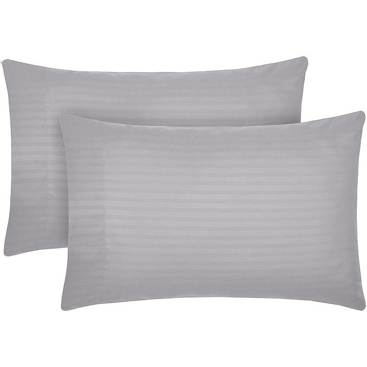 Set 2 huse perna din damasc, densitate 130 g/mp, Gri, 50/70cm