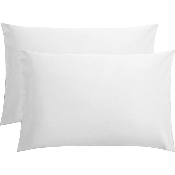 Set 2 huse perna din bumbac ranforce 100%, densitate 120 g/mp, Alb, 50/70cm