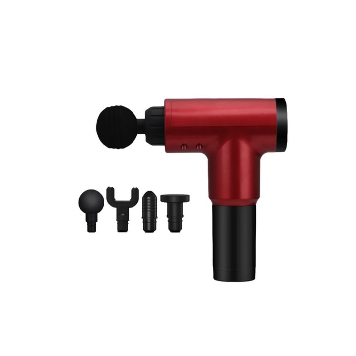 Професионален масажор WSN тип пистолет Intense, отслабващ, антицелулитен, тонизиращ, релаксиращ масаж, 6 степени на скорост, червен