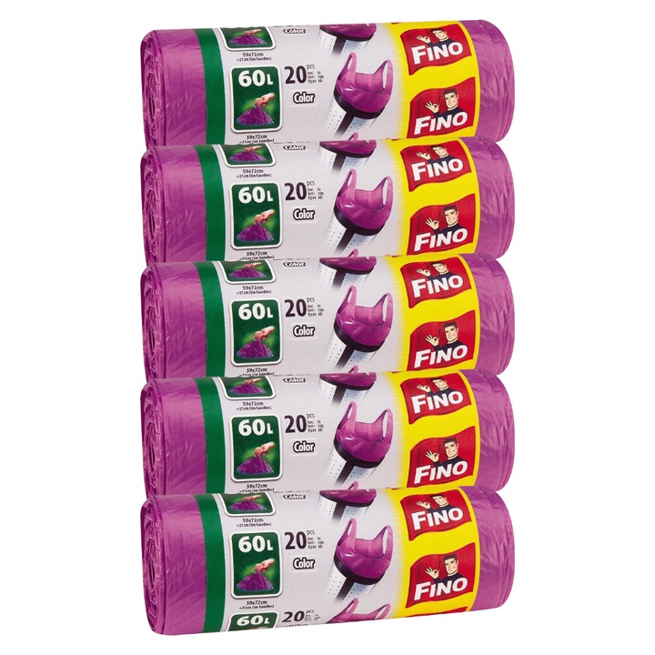 Pachet 5 x Saci Menaj Fino, Menaj Hd Colorati 60 l, 20 Bucati