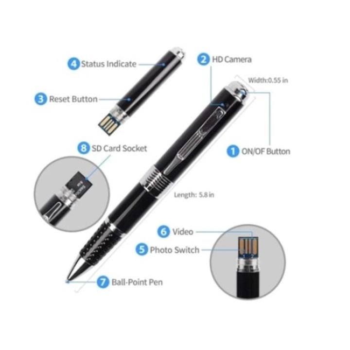 Pix Spion cu camera si microfon FOXMAG24, Inregistreaza Audio-Video, Fotografiaza, Camera Ascunsa, 1080 HD, Negru