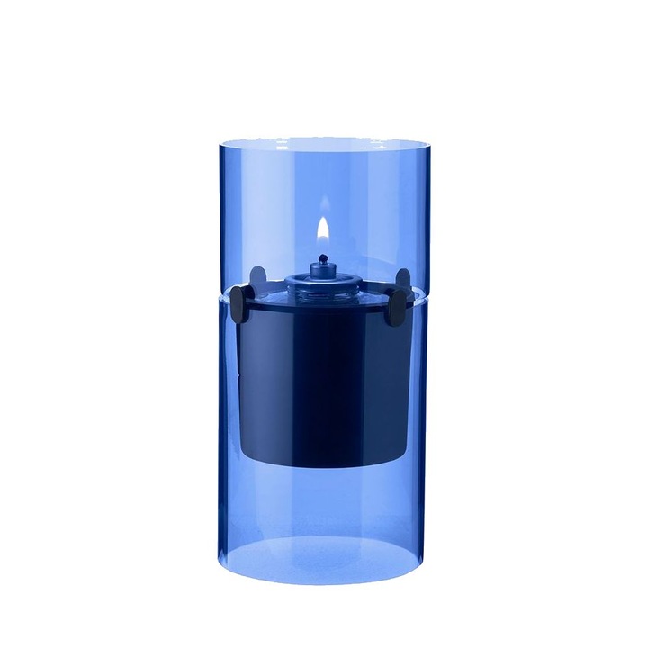 Лампа за растително масло Stelton, ураган Lucie, H 17,5 см, стъклен корпус, елегантен дизайн, 100% растително масло, за интериор или тераси, лазур
