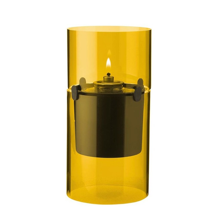 Лампа за растително масло Stelton, Lucie hurricane, H 17,5 см, стъклен корпус, елегантен дизайн, 100% растително масло, за закрито или тераса, жълто