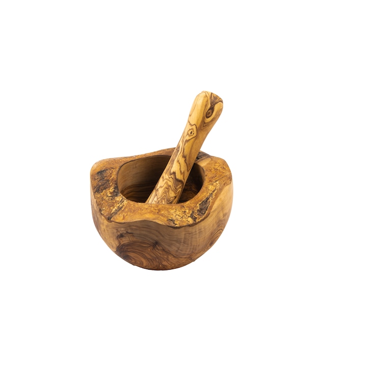Mojar cu pistil din lemn de maslin rustic 10 cm
