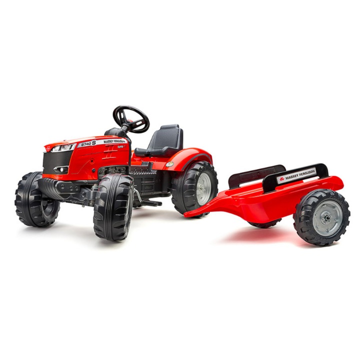 Tractor pentru copii Falk, Pana la 50 kg, Cu claxon, Plastic, Rosu, Negru, 3-7 Ani