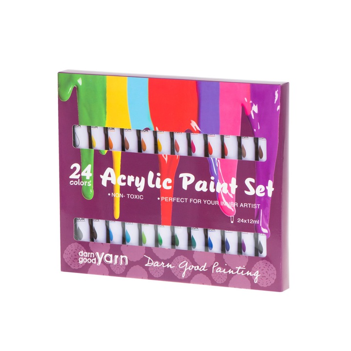 24 WTO® művészi akril színből álló készlet, prémium, festéshez és rajzoláshoz, 12 ml, Multicolor
