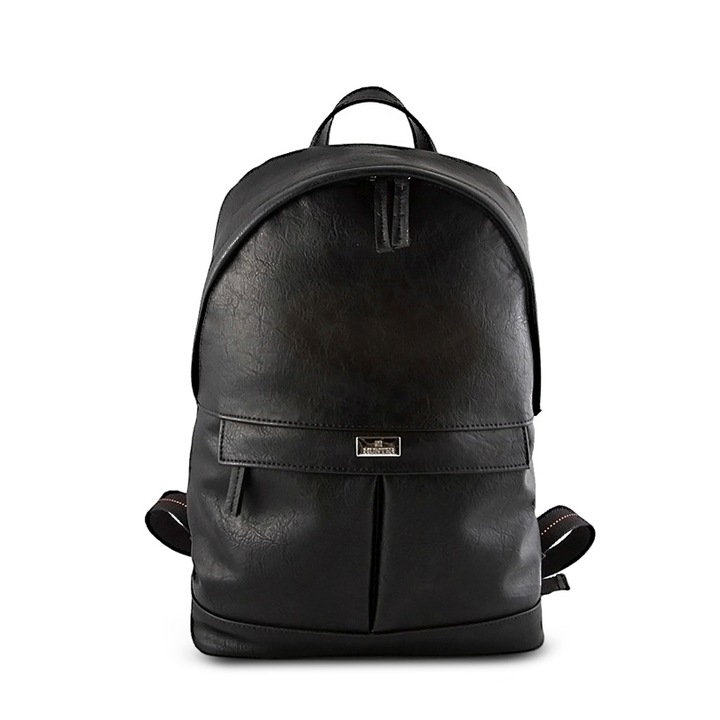 Rucsac sport pentru barbati Hunter, Stil casual, Cu fermoar, 27 x 10 cm x 42 cm, Piele naturala, Negru