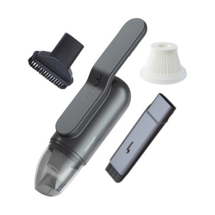 Aspirator auto sau de uz casnic, 2 in 1, putere mare de aspiratie, cu multiple perii, portabil, fara fir, anti-acarieni, lumina UV, filtru, 80W, 13000 Pa, acumulator 3000 mAh, negru
