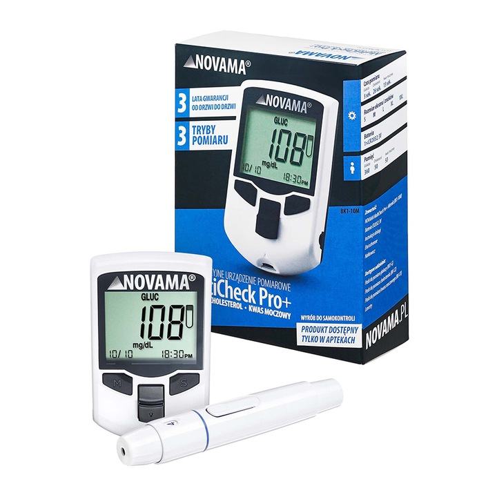Глюкомер Novama MultiCheck Pro +, За измерване нивото на глюкоза, Холестерол и пикочна киселина