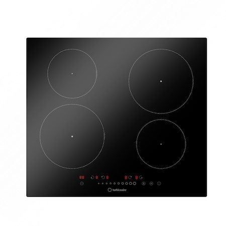 Plita incorporabila Turbionaire feel 60SB4, Inductie, 60 cm, 9 niveluri, 4 zone de gatit, Display LED, Timer, Boost, Control Tactil si Slider, Senzor Pan, Blocare pentru copii, Sticla vitro ceramica neagra