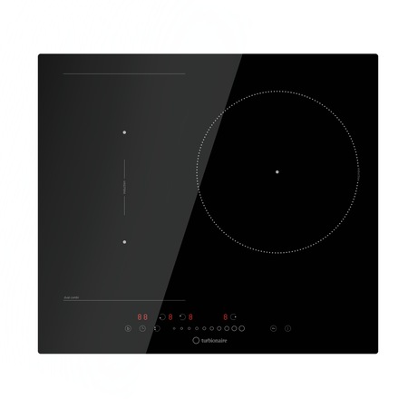 Plita incorporabila Turbionaire Feel 60SB3B1, Inductie, 3 zone de gatit, 1 Zona Bridge Dual Combi, Boost, Timer, Control Tactil si Slider, Senzor Pan, Blocare pentru copii, Sticla neagra, 9 niveluri, 60 cm