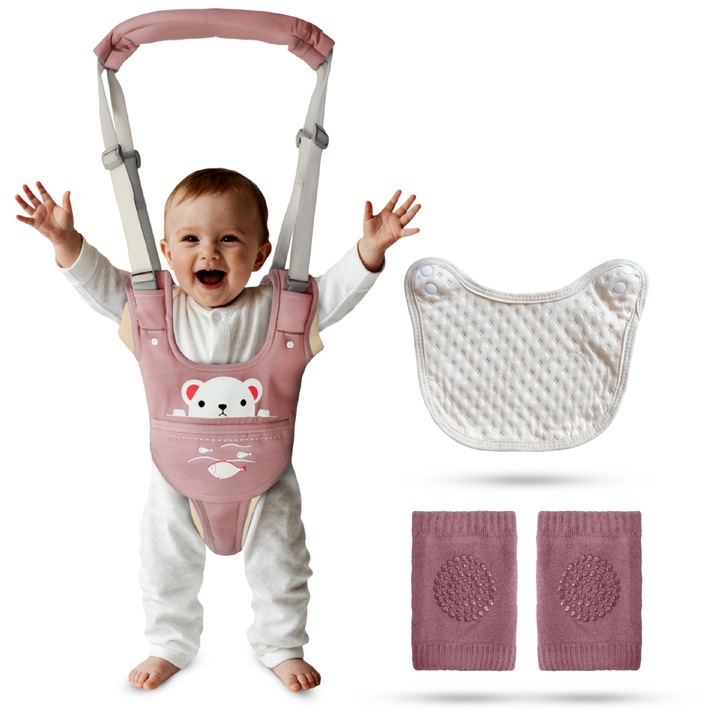 Ham bebe premergator Babysnugg ergonomic Roz cu suport tip chilot detasabil, bavetica si genunchiere incluse