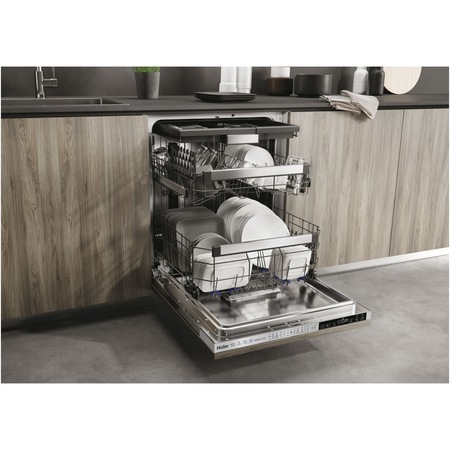Masina de spalat vase incorporabila Haier XIB 6B2S3FS , 16 seturi, 12 programe, Aquastop, Senzor incarcare, Wifi prin hOn, Motor BLDC inverter, Clasa B, 60 cm