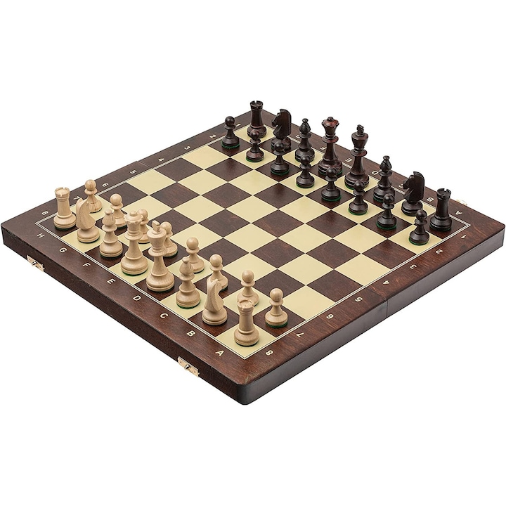 Set de sah Master of Chess, Clasic, 42 x 42 cm, Lemn, Alb, Maro, Verde