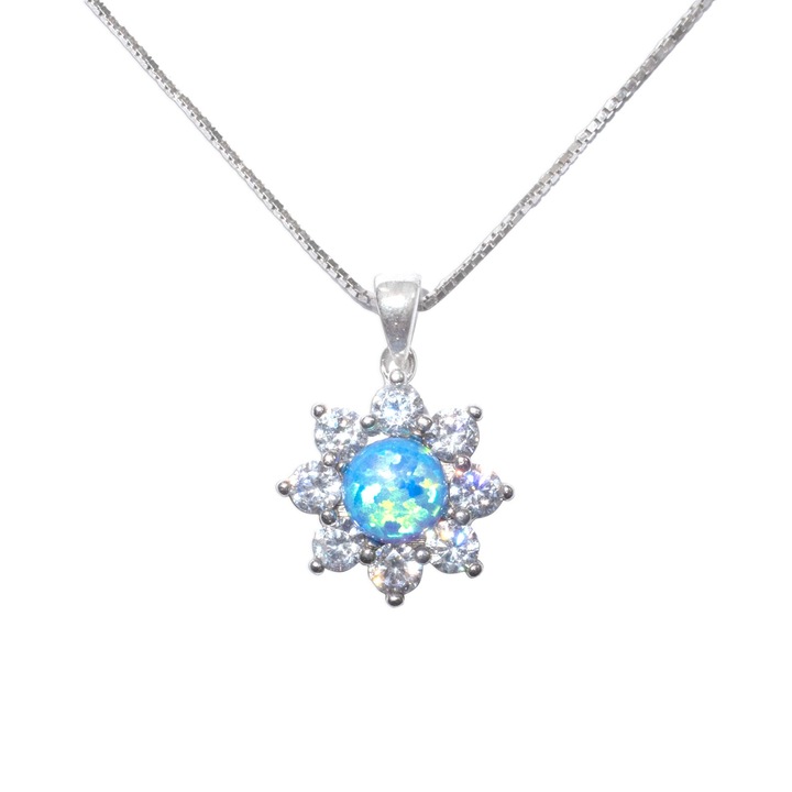 Colier Silver Berry, Sun Flower, Opal Albastru, din Argint