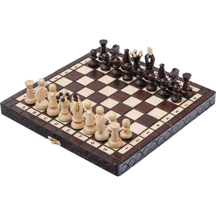 Set de sah Master of Chess, Model clasic, Tabla pliabla, 30 x 30 cm, Lemn, Alb, Maro, Verde