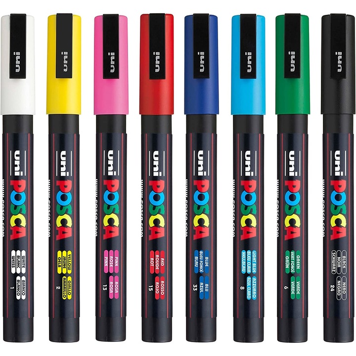 Set 8 markere, Posca PC3M, Fine Tip Pen, Multicolor