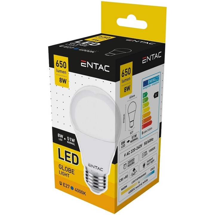 Bec Entac Led Globe A70 15W E27 3000K