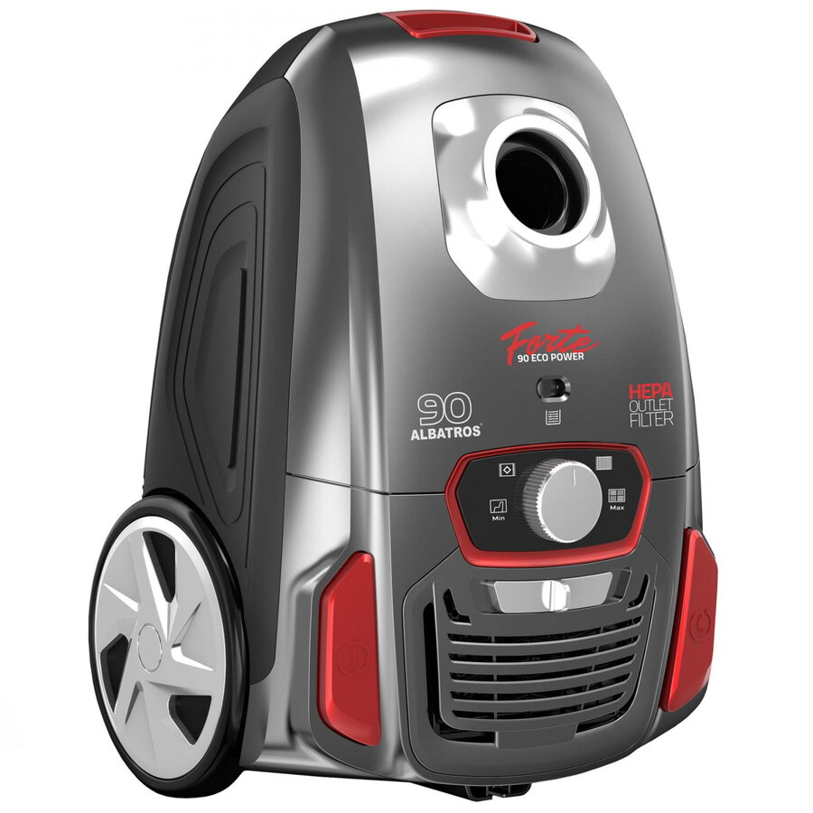 Aspirator cu sac Albatros Forte 90 Eco, 900 W, Sac textil 3 L, Putere absorbtie 200 W, Filtru Hepa, Rosu/Gri