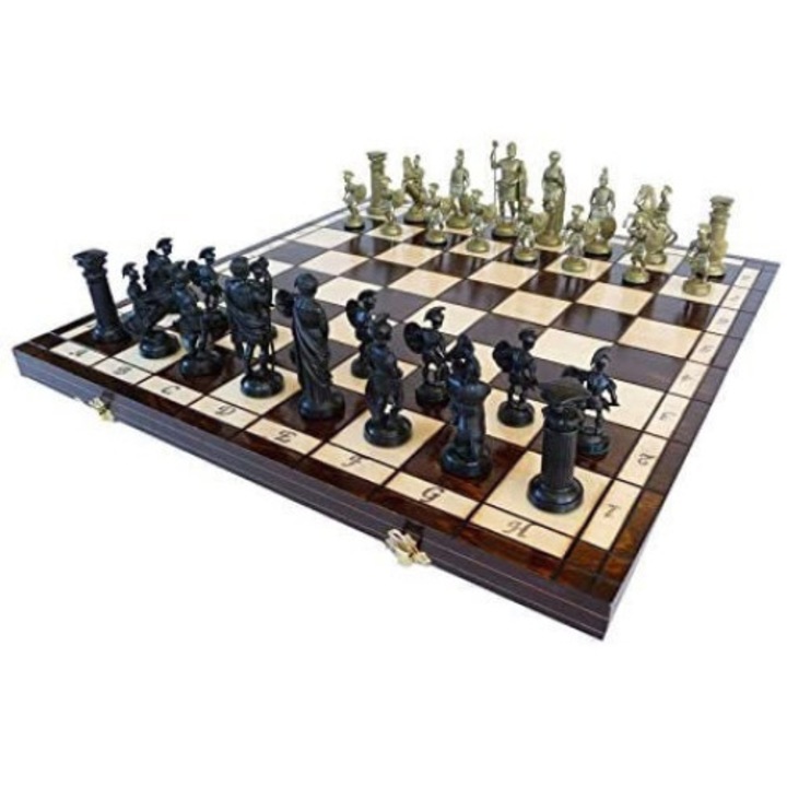 Set de sah Master of Chess, Cu tematica medievala, 49.5 x 49.5 cm, Pieste cromate, Lemn, Plastic, Multicolor