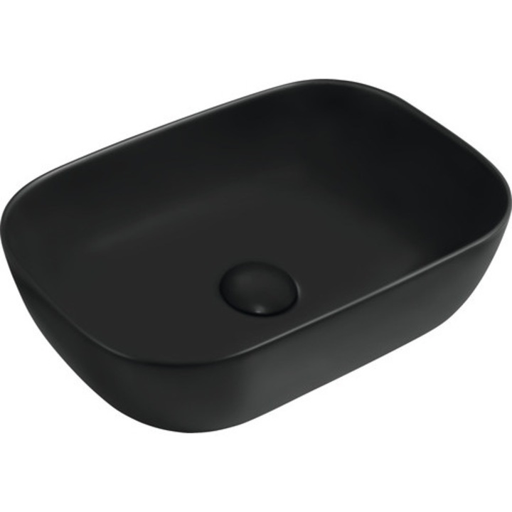 Lavoar pe Blat Limana, Basano, 46,5 x 33 cm, cu Dop Ceramic, Negru Mat