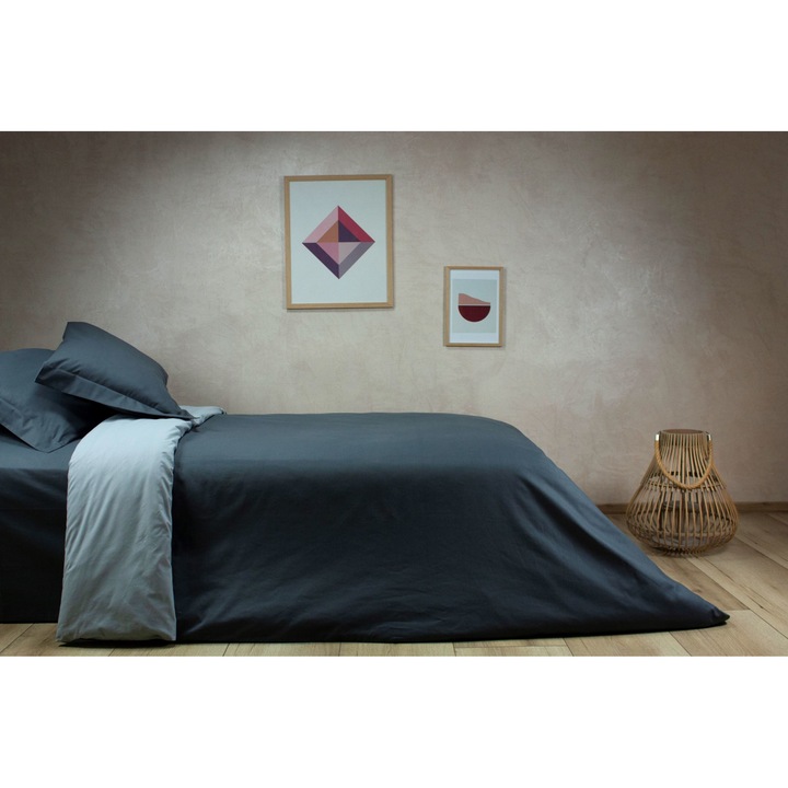 Lenjerie De Pat Double 4 piese Ranforce, Bumbac 100%, DiVe, Gri, 240 x 260 cm