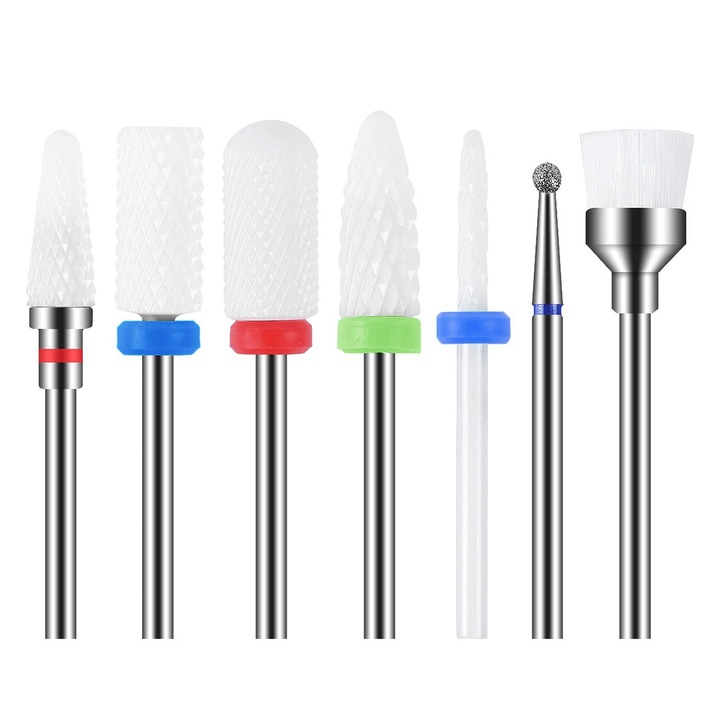 Set 7 capete freza unghii, Ceramica, YQLAFT, Multicolor