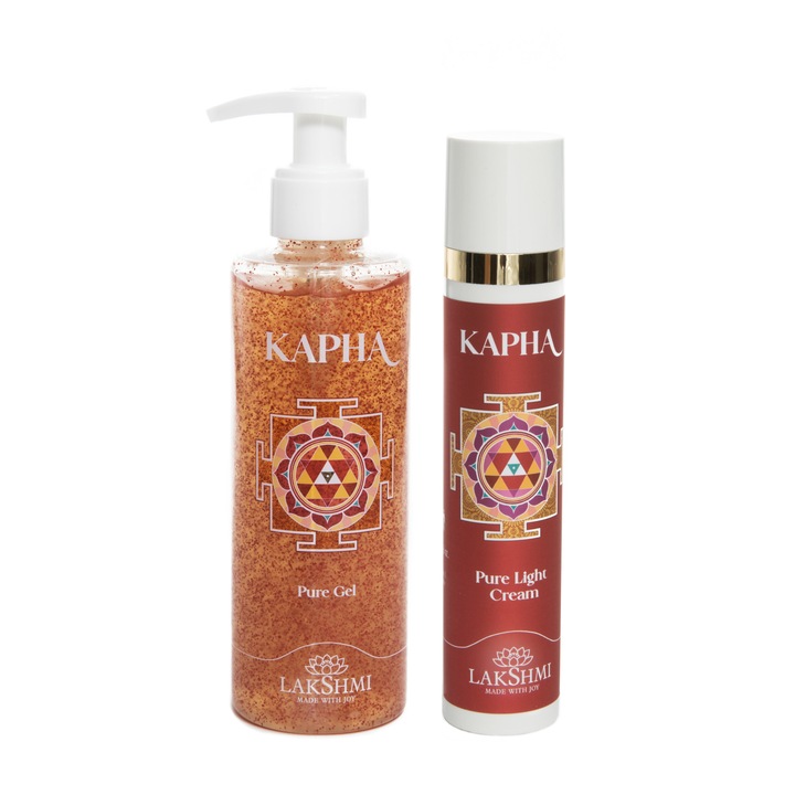 Set 2 produse cosmetice pentru ingrijirea tenului gras si cu impuritati 250ml, Lakshmi, eco-bio, crema si gel purificator