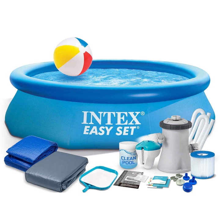 Комплект градински басейн, INTEX, 16в1, PVC, 305 x 76 см, многоцветен