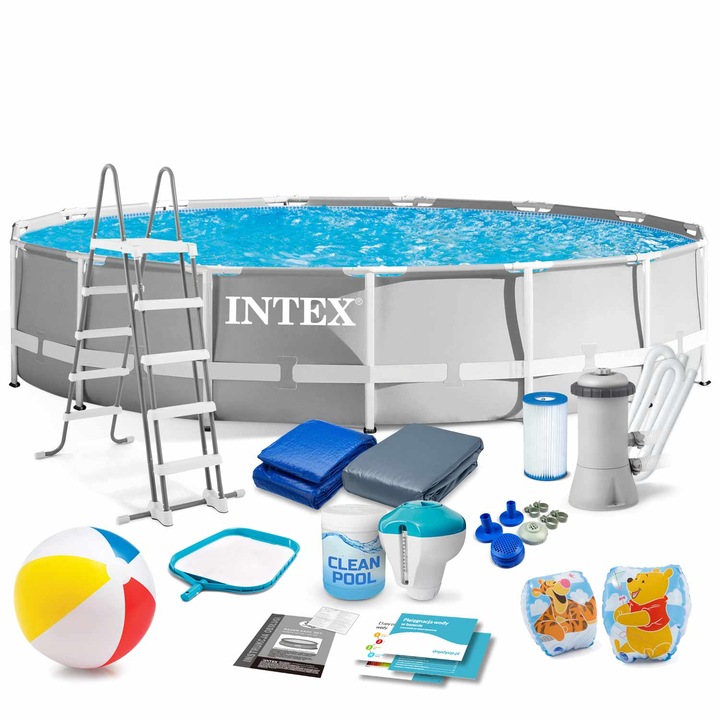 Комплект градински басейн, INTEX, PVC, 457 x 107 см, 18в1, многоцветен