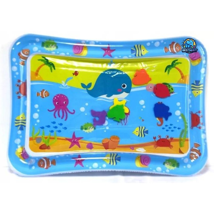 Covoras cu apa senzoriala pentru bebelusi, PVC, Gonflabil, 68x50x8 cm, 3 luni+, Multicolor
