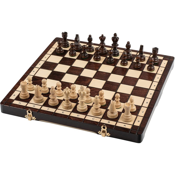 Set de sah Master of Chess, Model clasic, Tabla pliabla, 42 x 42 cm, Lemn, Alb, Maro, Verde