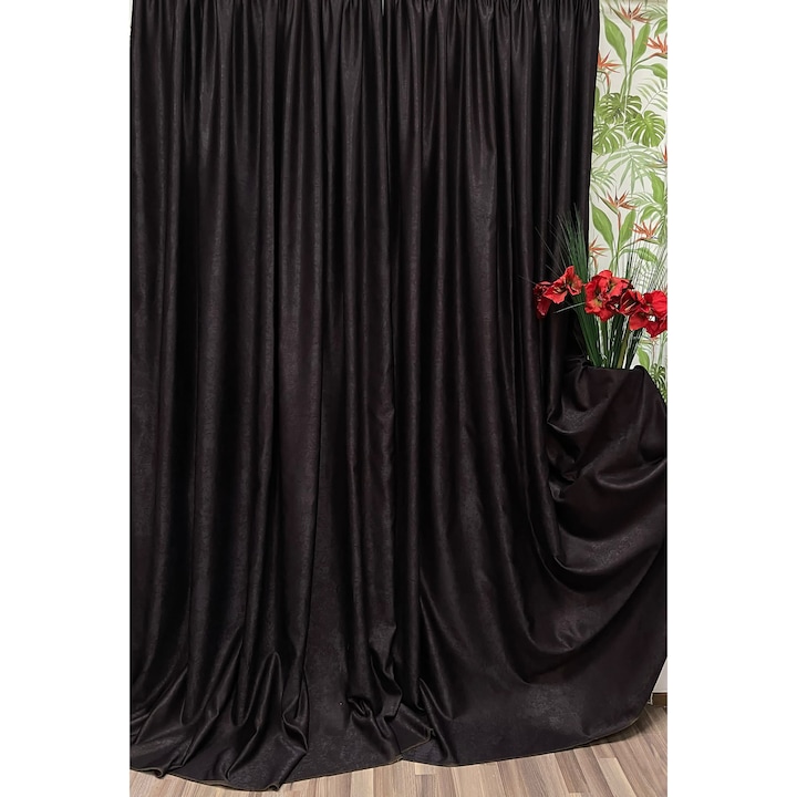 Set draperii uni, blackout, culoare wenge, din colectia "Unik by Liz Line - Wenge Hickory" 300cmx245cmx2buc, cu rejansa - D555103