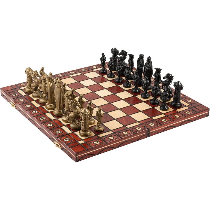 Set de sah Master of Chess, Cu tematica medievala, 41 x 41 cm, Pieste cromate, Plastic, Multicolor