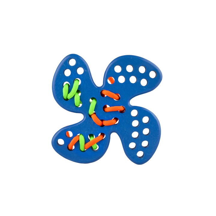 OEM Montessori Lobito virág zsinór, bükkfa, 120x120x15 mm, kék