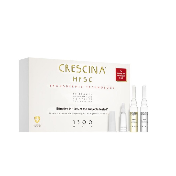 Tratament pentru stimularea cresterii parului si anti-cadere Crescina Transdermic 1300 Re-Growth and Anti-Hair Loss pentru barbati 20x3,5 ml