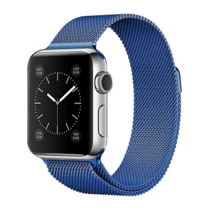 Rozsdamentes acél öv Mágneses szíj kompatibilis Apple Watch 1/2/3/4/5/6/SE 38/40mm kék