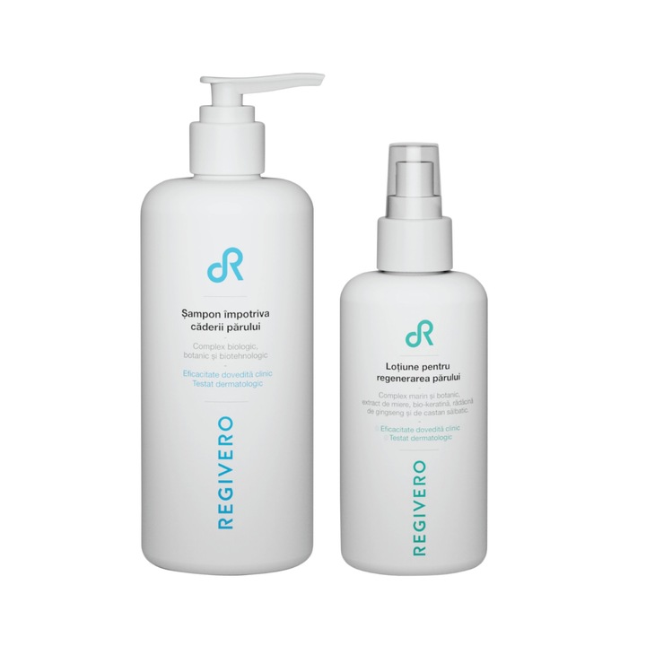 Tratament Regivero, pentru stimularea cresterii, efect reparator, stralucire si volum, Lotiune 1x150ml, Sampon 1x250ml