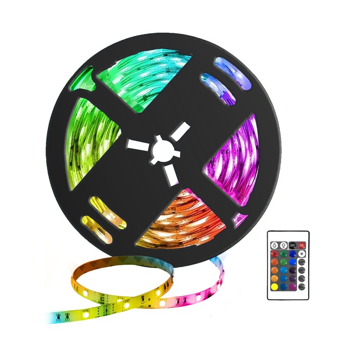 Interior IP20, 5050 RGB, Bimkole, 15 metri, Wi-Fi, aplicatie telefon, telecomanda, mod muzica, timer, microfon, intensitate lumina reglabila