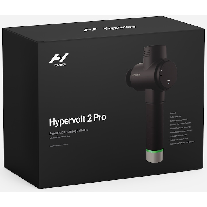 Aparat de masaj cu vibratie Hypervolt 2 Pro, 5 capete, 5 trepte percutie, autonomie pana la 3 ore, Motor Brushless high-torque 90W, Patented Pressure Sensor Technology™, Bluetooth, Hyperice