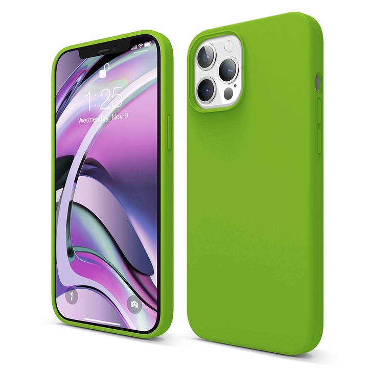 Casey Studios Premium puha szilikon tok iPhone 12 Pro Max készülékhez, ultravékony, szilikon, mikroszálas belső, Fluoreszkáló zöld