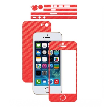 Folie de protectie Full Body Carbon Skinz, Acoperire Totala, Carbon Rosu pentru Apple iPhone 5 Folie de protectie Full Body Carbon Skinz, Acoperire Totala, Carbon Rosu pentru Apple iPhone 5