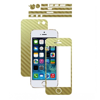Apple iPhone 5S / SE - Folie Full Body Carbon Skinz,Husa tip Skin Protectie Totala, (Folie Rama Ecran + Folie Carcasa si Laterale),Carbon Auriu