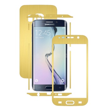 Samsung Galaxy S6 Edge - Folie Full Body Carbon Skinz,Husa tip Skin Protectie Totala, (Folie Rama Ecran + Folie Carcasa si Laterale),Brushed Auriu