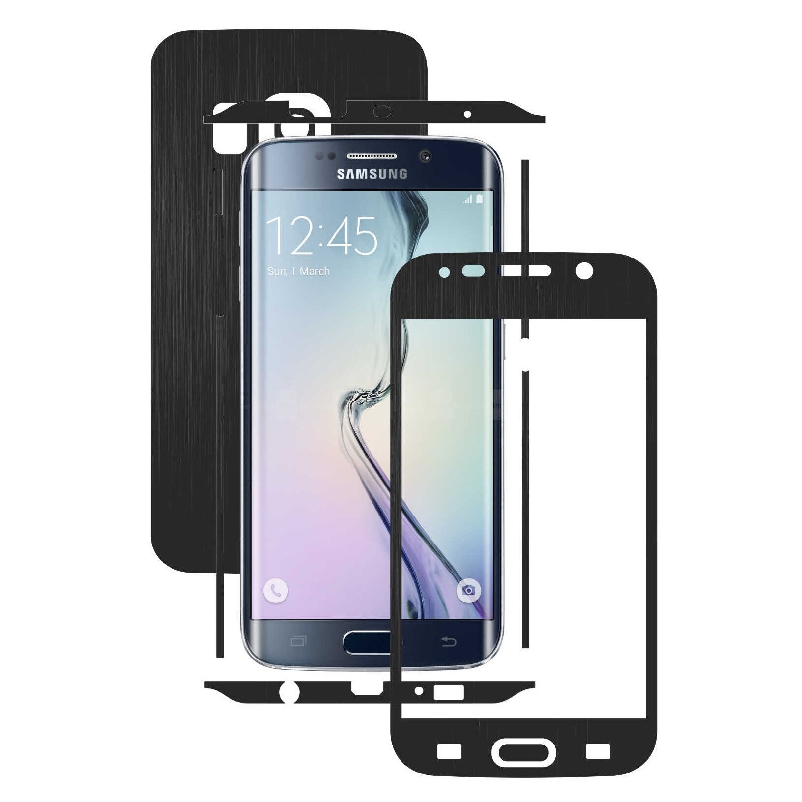 Samsung Galaxy S6 Edge - Folie Full Body Carbon Skinz,Husa tip Skin Protectie Totala, (Folie Rama Ecran + Folie Carcasa si Laterale),Brushed Negru
